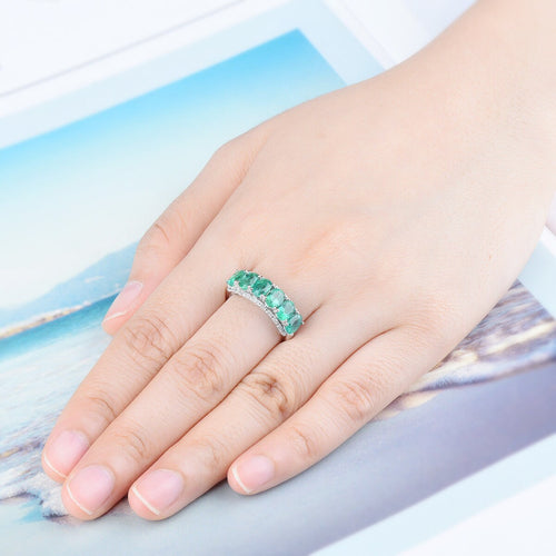 Emerald Oval Shape Silver Ring Semi-infinity Emerald Engagement Ring 2.6ct Natural Zambian Emerald Express infinite love and care ring